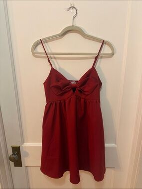 TCEC Red Bow-Front Spaghetti Strap Dress